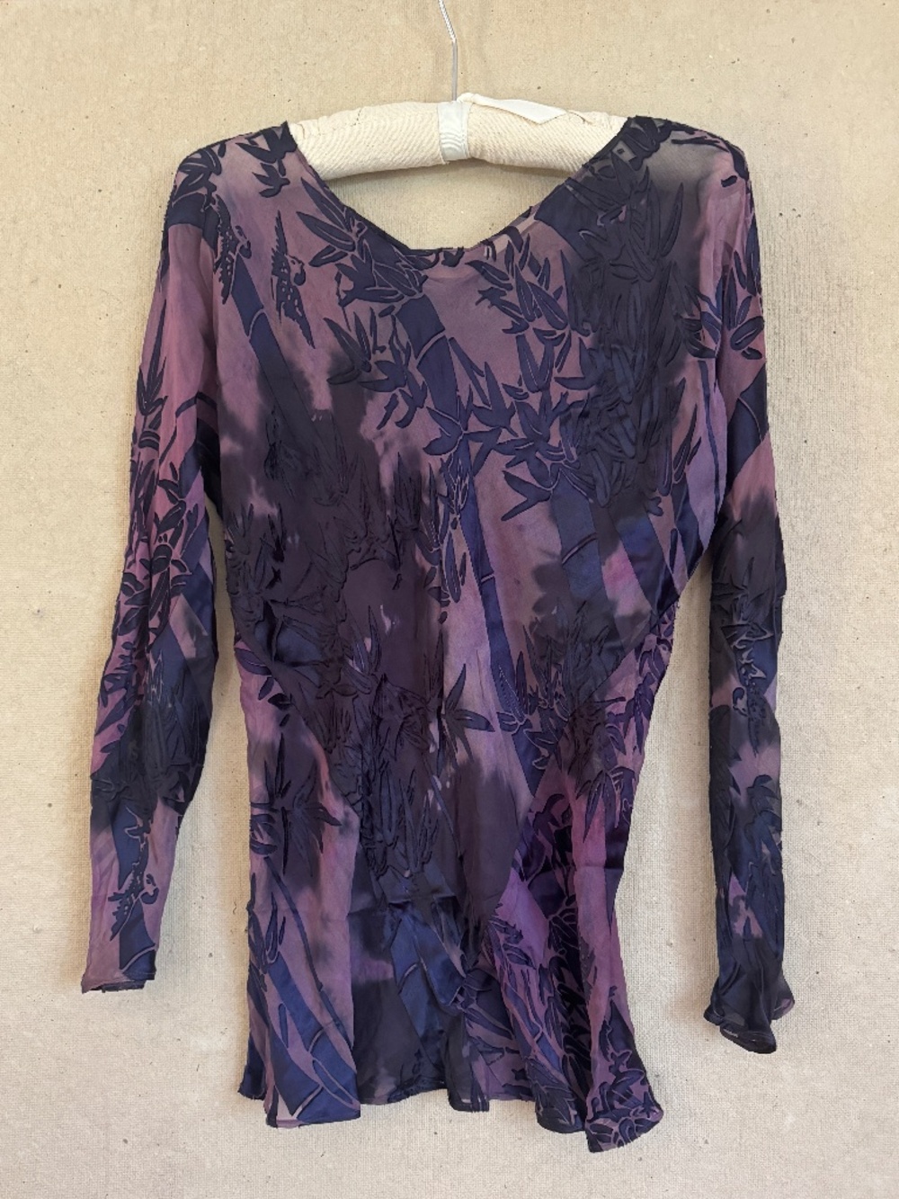Carter Smith Shibori Dark Purple Sheer/Solid Silk Top
